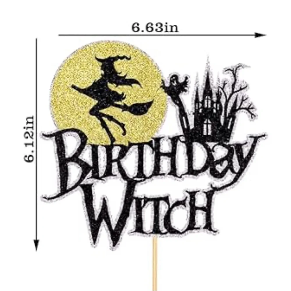 Birthday Witch Cake Topper - Black and Gold